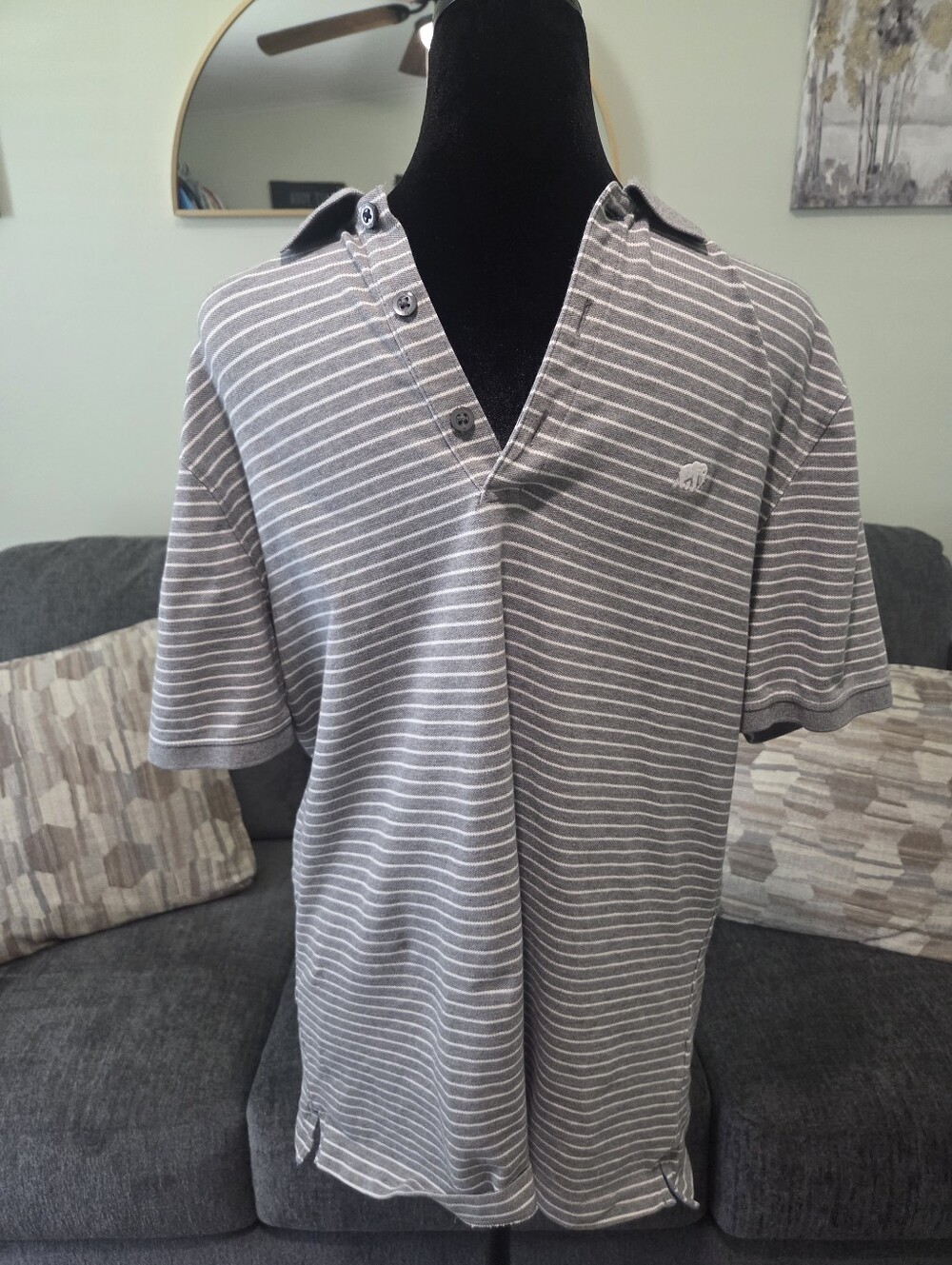 Banana Republic Gray and White Stripe Polo